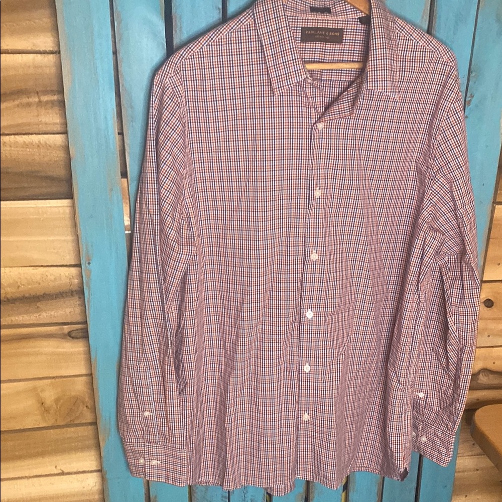 Fairlane & Sons Wrinkle Free Men's button up Checkered Shirt XL Red and Blue